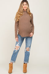 Blue Distressed Cuffed Maternity Jeans