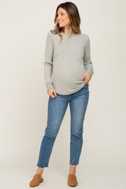 Blue Raw Hem Straight Leg Maternity Jeans