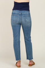 Blue Raw Hem Straight Leg Maternity Jeans