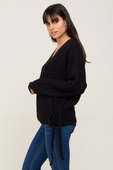 Black Rib Knit Wrap Sweater