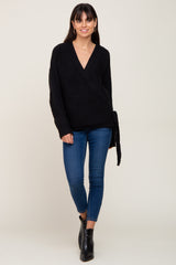 Black Rib Knit Wrap Sweater