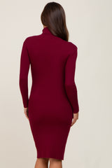 Burgundy Rib Knit Turtleneck Maternity Sweater Dress