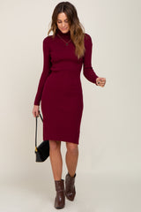 Burgundy Rib Knit Turtleneck Maternity Sweater Dress