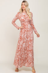 Rust Floral Twist Long Sleeve Maternity Maxi Dress