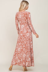 Rust Floral Twist Long Sleeve Maternity Maxi Dress