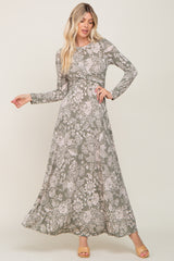 Sage Floral Twist Long Sleeve Maternity Maxi Dress