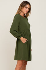 Olive Terry Knit Long Sleeve Dress