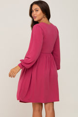 Magenta Terry Knit Long Sleeve Maternity Dress