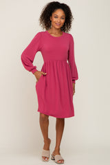 Magenta Terry Knit Long Sleeve Maternity Dress