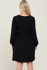 Black Terry Knit Long Sleeve Maternity Dress