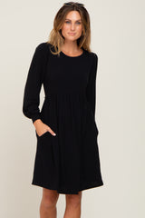 Black Terry Knit Long Sleeve Maternity Dress