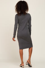 Charcoal Ribbed Mock Neck Long Sleeve Dress