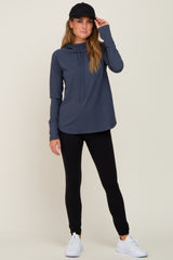 Navy Hooded Long Sleeve Active Top