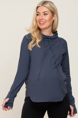 Navy Hooded Long Sleeve Maternity Active Top