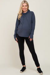 Navy Hooded Long Sleeve Maternity Active Top