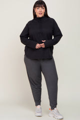 Black Hooded Long Sleeve Plus Active Top