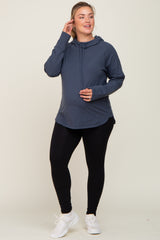 Navy Hooded Long Sleeve Plus Maternity Active Top