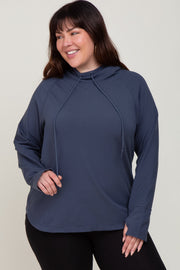 Navy Hooded Long Sleeve Plus Active Top