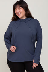 Navy Hooded Long Sleeve Plus Maternity Active Top