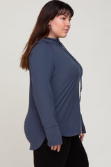 Navy Hooded Long Sleeve Plus Active Top