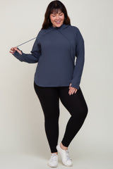 Navy Hooded Long Sleeve Plus Active Top