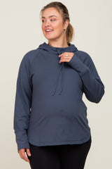 Navy Hooded Long Sleeve Plus Maternity Active Top