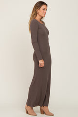 Mocha Ribbed Fitted Long Sleeve Maxi Dress