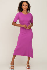 Magenta Rib Knit Flare Maternity Midi Dress