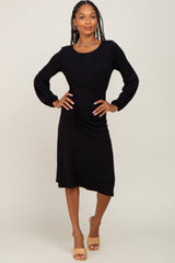 Black Long Sleeve Ruched Maternity Midi Dress