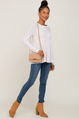 Cream Brushed Knit Long Sleeve Peplum Top