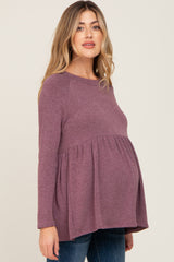 Purple Brushed Knit Long Sleeve Peplum Maternity Top