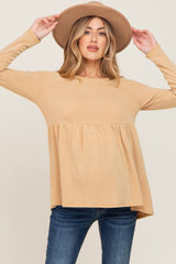 Yellow Brushed Knit Long Sleeve Peplum Maternity Top