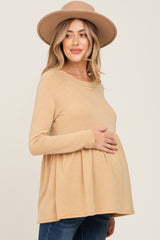 Yellow Brushed Knit Long Sleeve Peplum Maternity Top