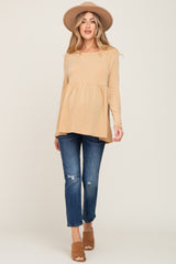 Yellow Brushed Knit Long Sleeve Peplum Maternity Top