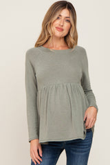 Olive Brushed Knit Long Sleeve Peplum Maternity Top