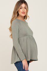 Olive Brushed Knit Long Sleeve Peplum Maternity Top