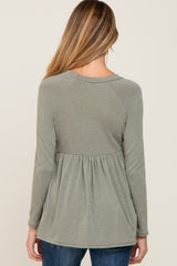 Olive Brushed Knit Long Sleeve Peplum Maternity Top