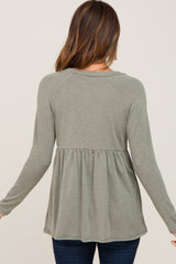 Olive Brushed Knit Long Sleeve Peplum Top