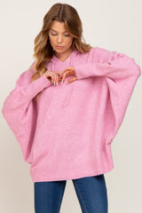 Pink Soft Knit Drawstring Hoodie