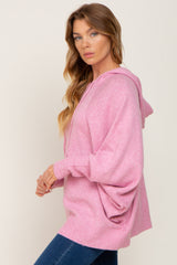 Pink Soft Knit Drawstring Hoodie