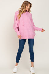 Pink Soft Knit Drawstring Maternity Hoodie