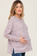 Mauve Floral Side Slit Maternity Long Sleeve Top