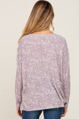 Mauve Floral Side Slit Maternity Long Sleeve Top