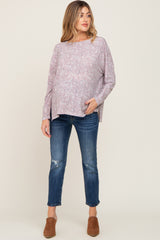 Mauve Floral Side Slit Maternity Long Sleeve Top