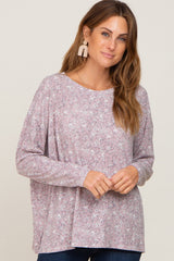 Mauve Floral Side Slit Long Sleeve Top