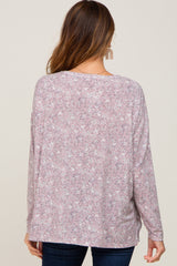 Mauve Floral Side Slit Long Sleeve Top