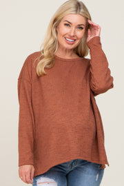 Rust Striped Brushed Maternity Long Sleeve Top