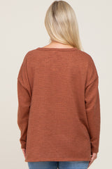 Rust Striped Brushed Maternity Long Sleeve Top