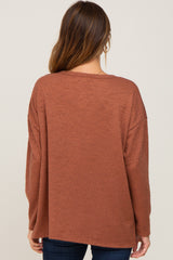 Rust Striped Brushed Long Sleeve Top