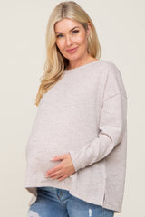 Beige Striped Brushed Maternity Long Sleeve Top